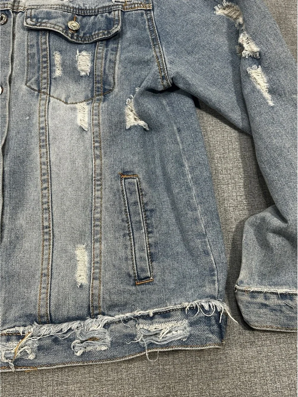 Distressed Denim Size S Fits M Jacket Wash Ripped Jean Jacket